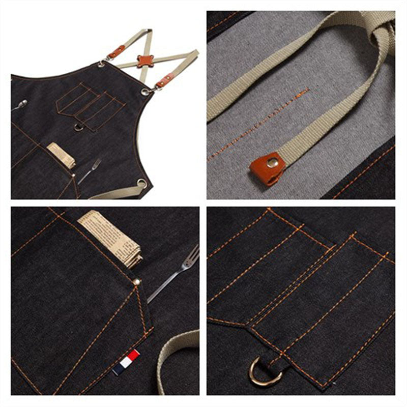 Work Apron Custom Denim Apron Personalized Gardener Apron Crafter Apron Crossback Chef Apron M67C1 - LISABAG