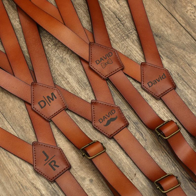 Personalized Groomsmen Suspenders Wedding Leather Suspenders Men's